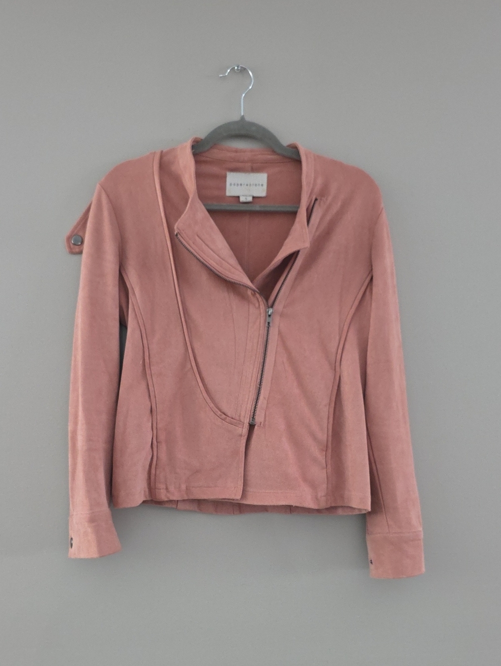 Paper Crane Dusty Rose Suede Asymmetrical Zip Moto Jacket